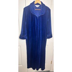 Vintage Diamond Tea Velvet Zip Robe House Coat Saphire Blue Quilted Detail, M